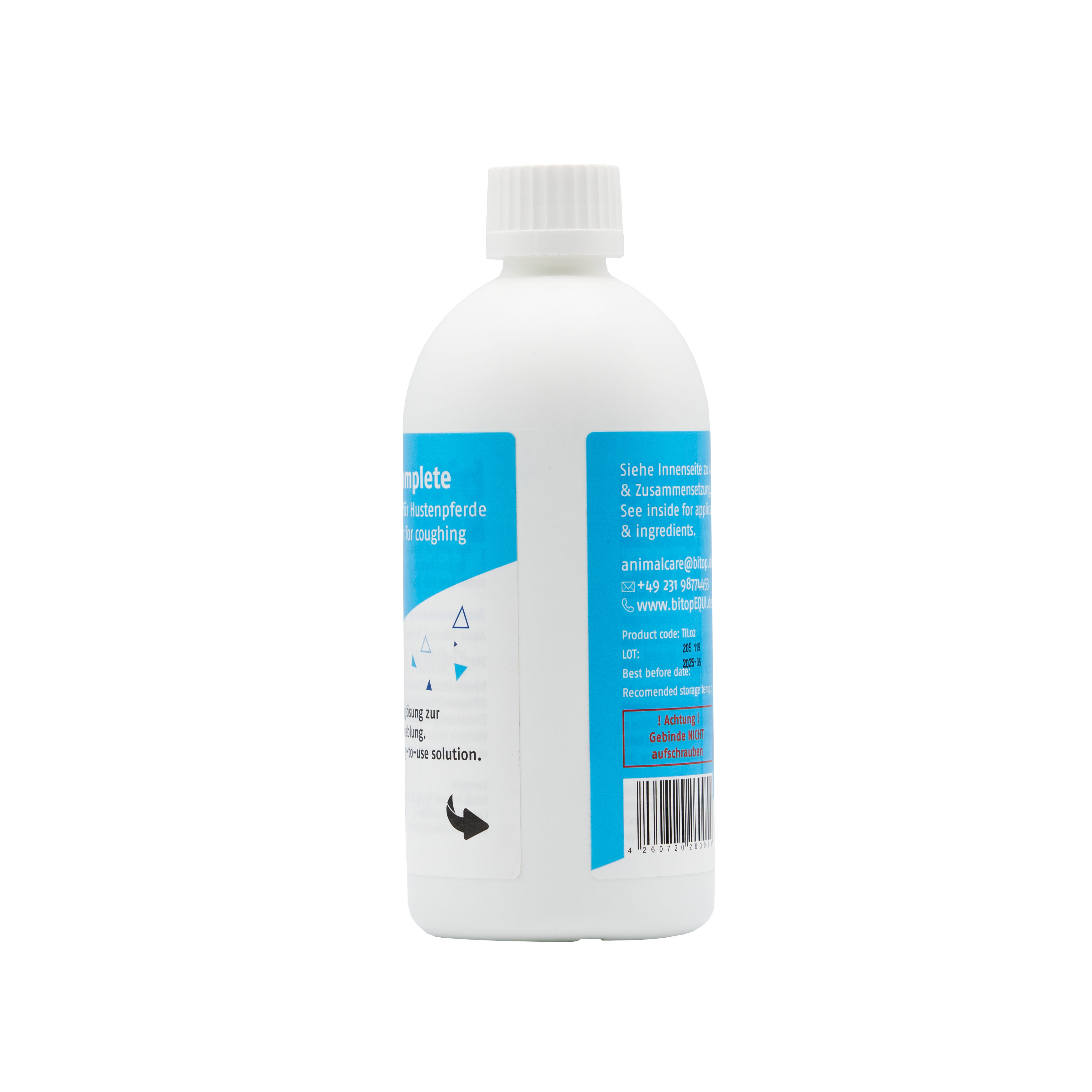 Flasche mit dem Produkt bitopEQUI LUNG für die Lungengesundheit von Pferden