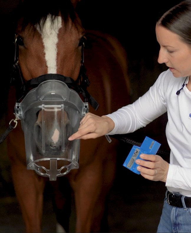 Frau zeigt auf tranparentes Gehäuse und hat Steuereinheit in der Hand