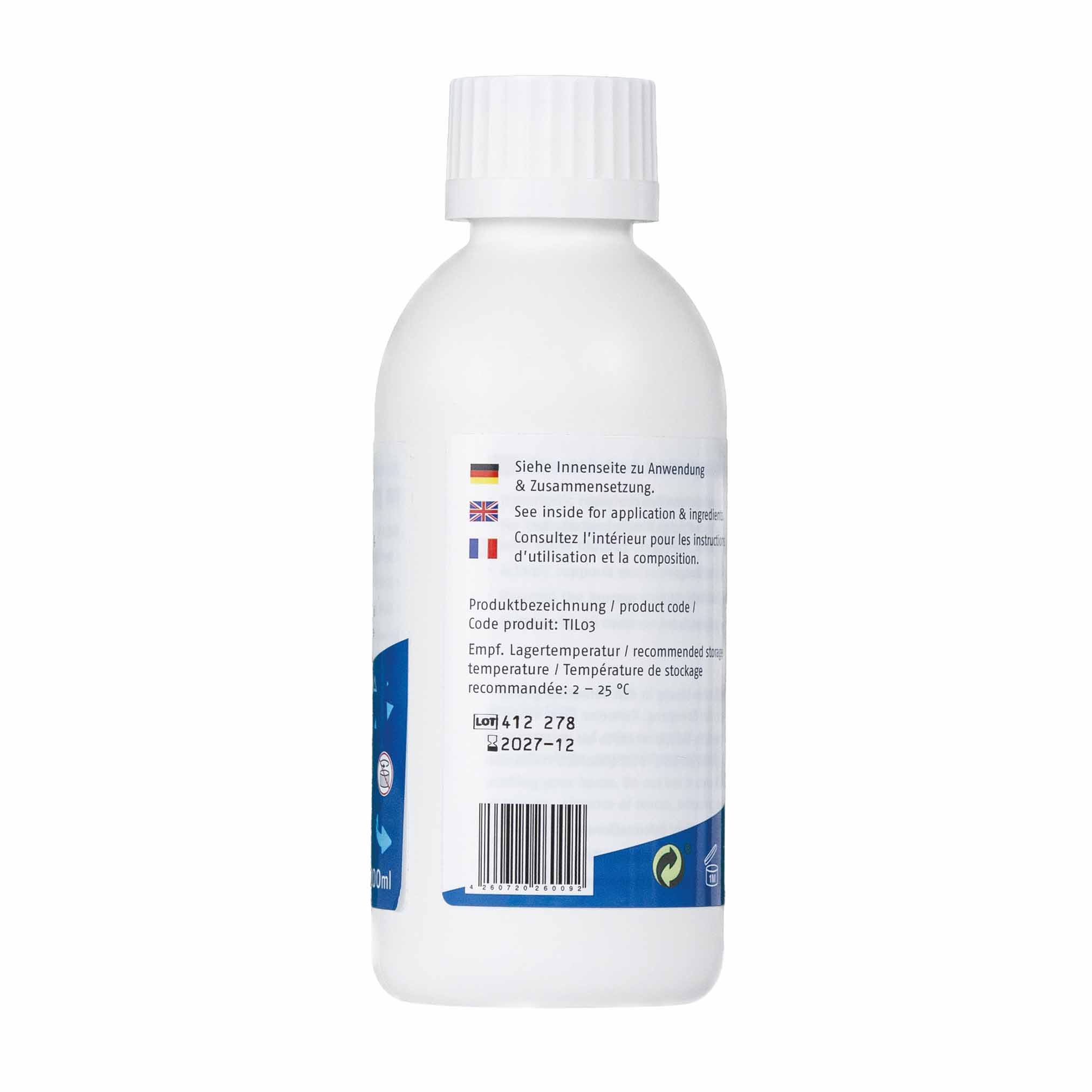 Rückseite der weißen Flasche bitopEQUI LUNG Complete plus, 500 ml